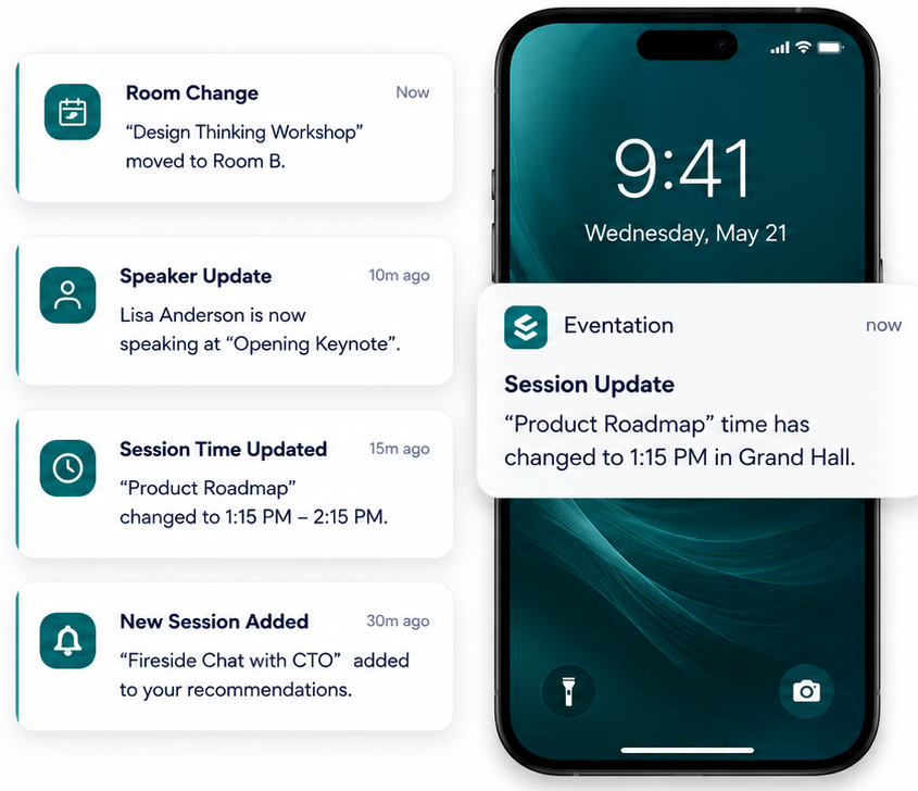 Real-time notification cards and phone lock screen mockup