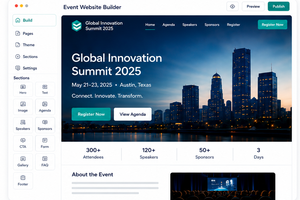 Event website builder interface