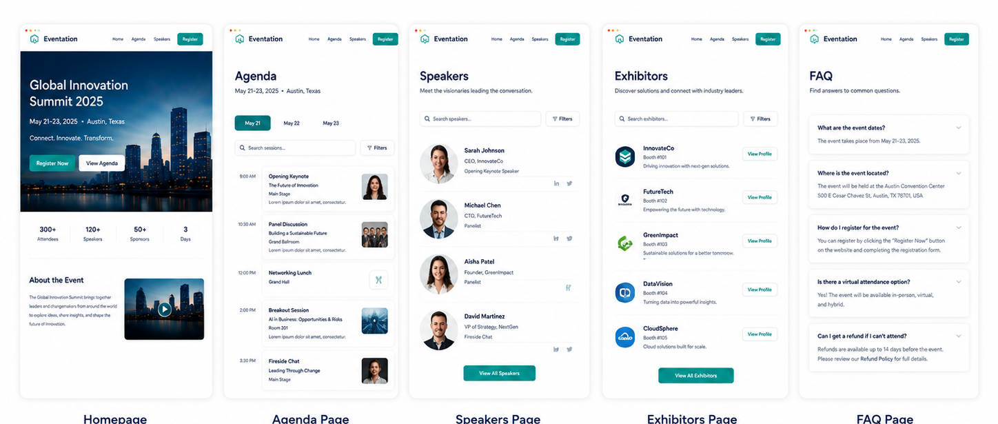 Event website page showcase