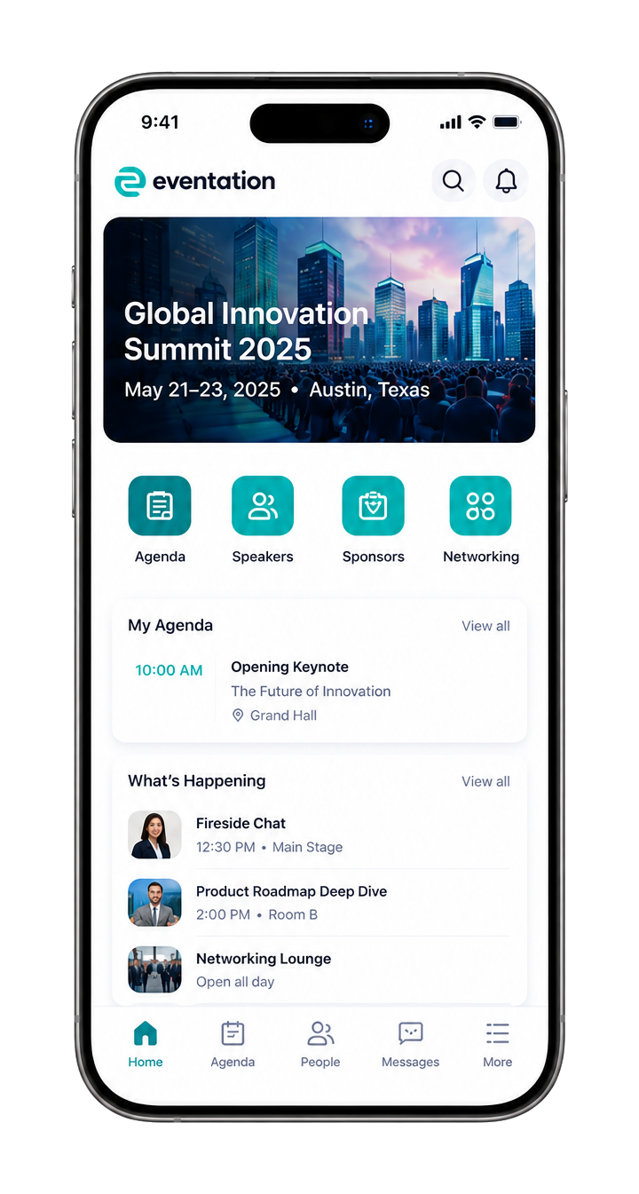 Eventation mobile event app displayed on an iPhone