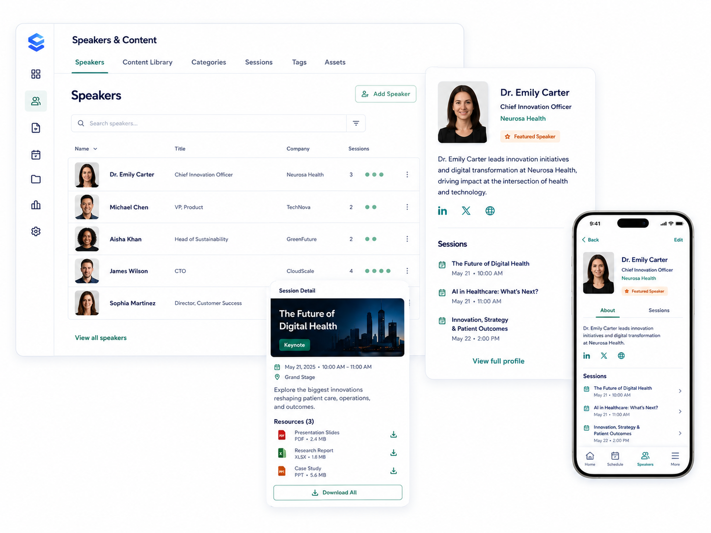 Eventation speaker and content management product mockup