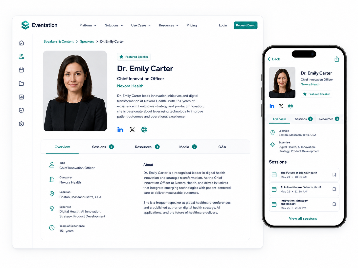 Speaker profile desktop and mobile mockup